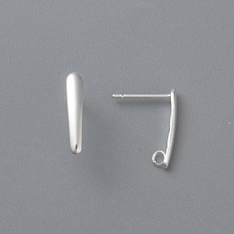 Honeyhandy 304 Stainless Steel Stud Earring Findings, with Loop, Silver, 15x3x1mm, Hole: 1.6mm, Pin: 0.8mm