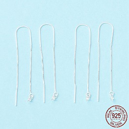 Honeyhandy 925 Sterling Silver Ear Thread with Peg Bails, U-shape Link with Long Chain Stud Earring Findings, for Half Drilled Beads, Silver, 87.5mm, Pin: 0.7mm and 0.6mm(for half drilled beads)