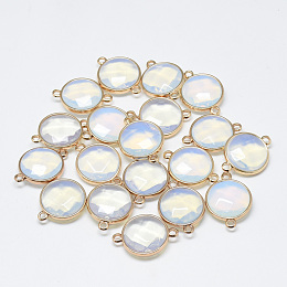 Honeyhandy Opalite Links connectors, with Golden Tone Brass Findings, Faceted, Flat Round, Golden, 25.5~26.5x17~18x6~7mm, Hole: 2~2.5mm