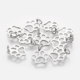 Honeyhandy 304 Stainless Steel Pendants, Dog Paw Prints, Stainless Steel Color, 13x12x1mm, Hole: 4mm