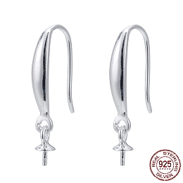 Honeyhandy 925 Sterling Silver Earring Hooks, with Cup Pearl Bail Pin, Silver, 20~21mm, Bail Pin: 6x3mm, Pin: 0.8mm