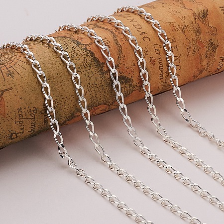 PandaHall Elite 5 Yard Open Link Cable Chain Electroplate Brass Drop Twisted Chains Curb Chains 7x3x2mm for Jewelry Making Silver