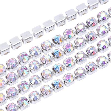 NBEADS 1 Bundle of 10 Yards 4mm Crystal AB Color Beads Chain Rhinestone Chain Trimming Crystal Beads String for DIY Arts and Crafts Accessories