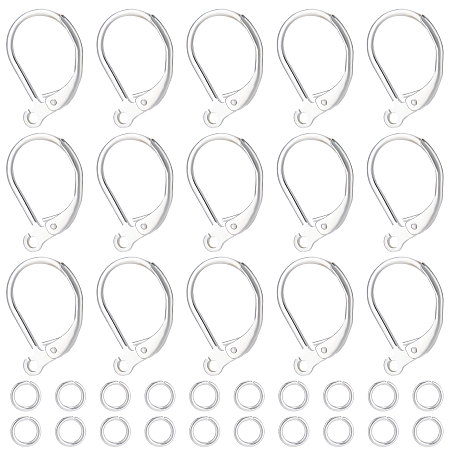Beebeecraft 1 Box 20Pcs 925 Sterling Silver Plated Leverback Earwires French Earring Hooks 15.6x10x2mm Interchangeable Dangle Ear Wire Findings with 20Pcs Open Jump Rings for Jewelry Making
