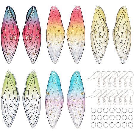 Pandahall Elite 20pcs 5 Colors Butterfly Wing Jewelry Charm, Resin Butterfly Wing Earrings Pendant Artificial Dragonfly Wing Earrings Pendant with 100pcs Jump Rings 50pcs Earring Hooks for Jewelry Making
