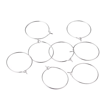 NBEADS 1000Pcs Brass Wine Glass Charm Rings Hoop Earrings, Plated in Silver Color, Size: about 25mm in diameter