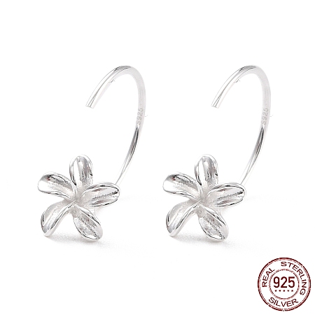 Honeyhandy Flower 925 Sterling Silver Stud Earrings for Girl Women, Dainty Minimalist Open Hoop Earrings, Silver, 14mm, Pin: 1mm
