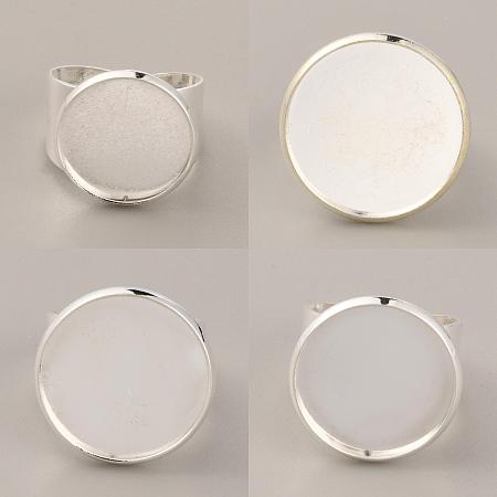 CHGCRAFT 16Pcs 4 Size Adjustable Brass Finger Rings Components, Pad Ring Base Settings, Flat Round, Silver, US Size 6~7 3/4(16.5~17.9mm), Tray: 16~25mm, 4Pcs/size