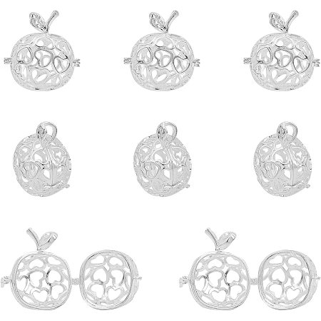 Arricraft 10pcs Cage Pendants, Brass Locket Charms, Chime Ball Pendants, Apple Locket for Necklaces Jewelry Making Supplies-Silver