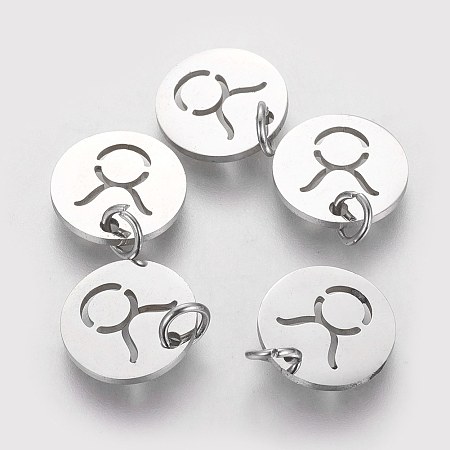 Honeyhandy 304 Stainless Steel Charms, Flat Round with Constellation/Zodiac Sign, Taurus, 12x1mm, Hole: 3mm
