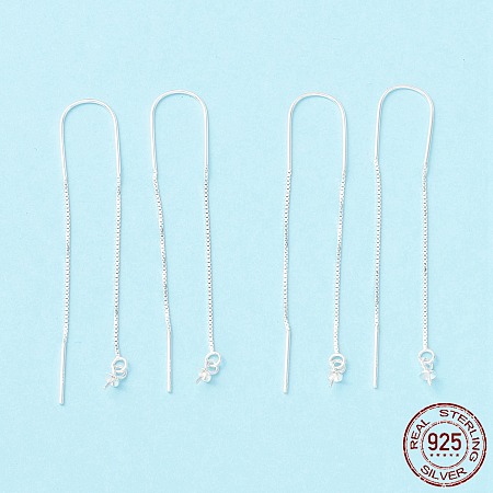 Honeyhandy 925 Sterling Silver Ear Thread with Peg Bails, U-shape Link with Long Chain Stud Earring Findings, for Half Drilled Beads, Silver, 87.5mm, Pin: 0.7mm and 0.6mm(for half drilled beads)