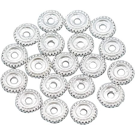 CHGCRAFT 10pcs 925 Sterling Silver Beads Flat Round Silver Beads Spacer Beads for Jewelry Making Hole 1.8mm