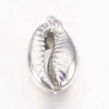 Electroplated Cowrie Shell Pendants, Silver Color Plated,20~30x12~18x7~12mm, Hole: 3mm