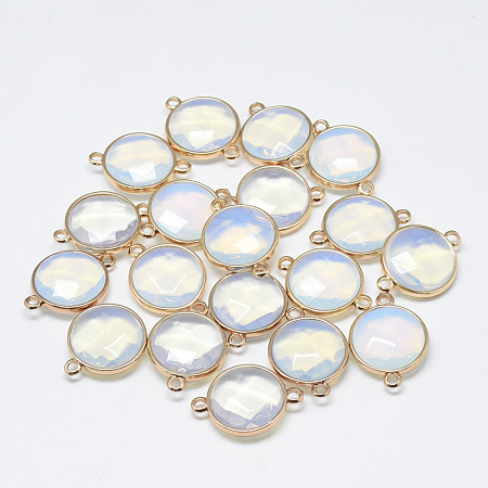 Honeyhandy Opalite Links connectors, with Golden Tone Brass Findings, Faceted, Flat Round, Golden, 25.5~26.5x17~18x6~7mm, Hole: 2~2.5mm