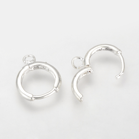 Honeyhandy Brass Huggie Hoop Earring Findings, Silver Color Plated, 14~16x12~13mm, Hole: 2mm, Pin: 0.8mm