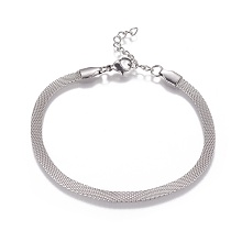 Honeyhandy Stainless Steel Network Chains/Mesh Bracelets Bracelets, with Lobster Claw Clasps, Stainless Steel Color, 7-5/8 inch(19.3cm)~7-5/8 inch(19.5cm)