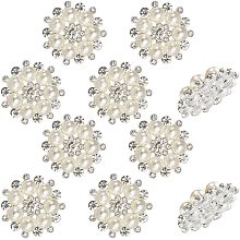 GORGECRAFT 1 Box 10Pcs Rhinestone Buttons Embellishments Flatback Pearl Rhinestone Flower Buttons Silver Alloy Decor Round Faux Pearl Buttons Embellishments for DIY Crafts Jewelry Making Decoration