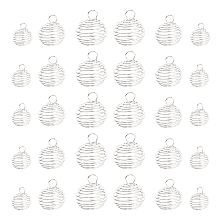 Honeyhandy 30Pcs Lantern Iron Wire Pendants Set, with 1pc Silver Polishing Cloth, Spiral Bead Cage, Silver, 30pcs/bag