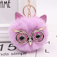 Honeyhandy Pom Pom Ball Keychain, with KC Gold Tone Plated Alloy Lobster Claw Clasps, Iron Key Ring and Chain, Owl, Plum, 12cm