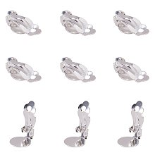 NBEADS 200 PCS Brass Silver Color Flat Round Tray Clip-on Earring Cabochon Setting Converter with Blank Base for Non-Pierced Earring Making