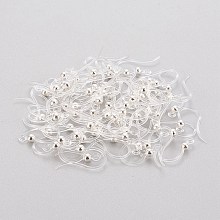 Honeyhandy Eco-Friendly Plastic Earring Hooks, with 304 Stainless Steel Beads and Horizontal Loop, Round, Silver, 15.5x8x0.7mm, Hole: 1.2mm, Pin: 0.5mm