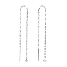 Honeyhandy 925 Sterling Silver Ear Stud Findings, with 925 Stamp, Ear Thread, with Cable Chain, Silver, 98x0.8mm, Pin: 0.8mm