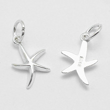 Honeyhandy 925 Sterling Silver Pendants, Starfish/Sea Stars, Carved with 925, Silver, 15x9.5x2mm, Hole: 4mm