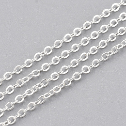 Honeyhandy Iron Cable Chains, Soldered, with Spool, Flat Oval, Silver Color Plated, 2x1.5x0.3mm, about 100yard/roll