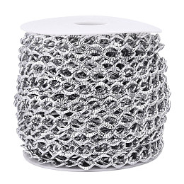 Aluminium Textured Curb Chains, Unwelded, with Spool, Silver, 13.5x10x1.5mm, about 65.62 Feet(20m)/Roll