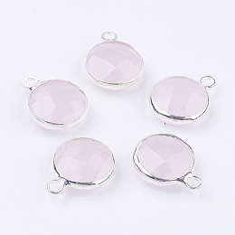 Honeyhandy Silver Color Plated Brass Glass Flat Round Charms, Faceted, Lavender Blush, 12x8.5x3mm, Hole: 1.5mm