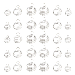 Honeyhandy 30Pcs Lantern Iron Wire Pendants Set, with 1pc Silver Polishing Cloth, Spiral Bead Cage, Silver, 30pcs/bag