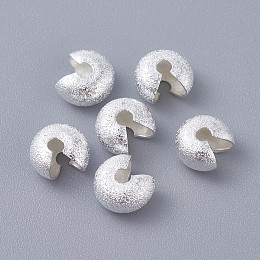 Honeyhandy Textured Brass Crimp Beads Covers, Silver Color Plated, 7x4.5mm, Hole: 1.8mm