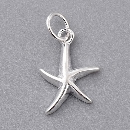 Honeyhandy 925 Sterling Silver Pendants, Starfish/Sea Stars, Carved with 925, Silver, 15x9.5x2mm, Hole: 4mm