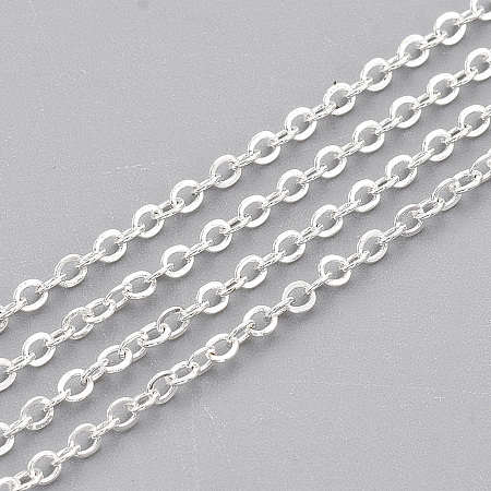 Honeyhandy Iron Cable Chains, Soldered, with Spool, Flat Oval, Silver Color Plated, 2x1.5x0.3mm, about 100yard/roll