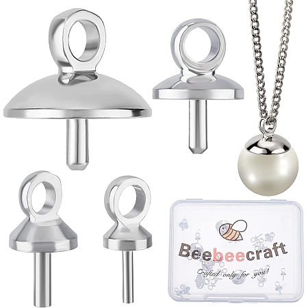 Beebeecraft 40Pcs 4 Size Eye Pin Bail Peg Pendants 925 Sterling Silver Plated Pearl Cup Eye Pins with Small Pearl Cup for Half Drilled Beads Jewelry Making Findings