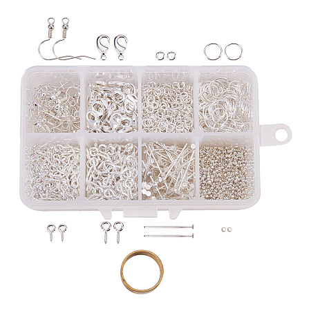 Pandahall Elite Silver Jewelry Making Kit with Jump Rings, Screw Eye Pin Bail Peg, Headpins, Lobster Claw Clasps, Earring Hooks, Crimp Beads and Assistant Ring