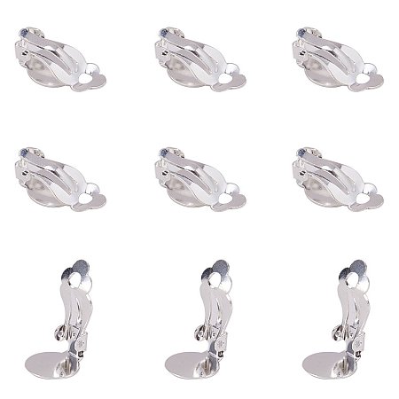 NBEADS 200 PCS Brass Silver Color Flat Round Tray Clip-on Earring Cabochon Setting Converter with Blank Base for Non-Pierced Earring Making