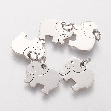 Honeyhandy 304 Stainless Steel Pendants, Elephant, Stainless Steel Color, 11x14x1mm, Hole: 3mm