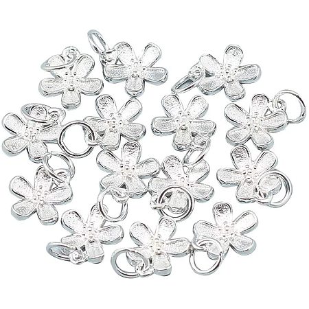 CHGCRAFT 5pcs 925 Sterling Silver Flower Charms Silver Pendants with Jump Ring for DIY Jewelry Making