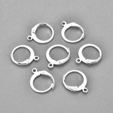 Honeyhandy 304 Stainless Steel Leverback Earring Findings, with Loop, Silver, 14x12x2mm, Hole: 1.2mm, Pin: 0.6x1mm