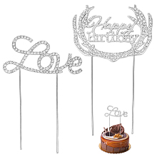 CRASPIRE Happy Birthday Cake Topper Love Rhinestone Anniversary Wedding Cake Topper Crystal Party Cake Decoration Light Silver