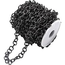 CHGCRAFT Aluminium Rolo Chains Textured Surface Connector with Spool Unwelded Chain Gunmetal Color Chains for DIY Jewelry Making About 10m/roll 11.5x2mm