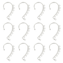 SUNNYCLUE 30Pcs Alloy Ear Cuff Findings, with 7 Horizontal Loop, Ear Wrap Earring Hooks for Non Piercing Earring Making, Silver, 58x35x2mm, Hole: 2.5mm