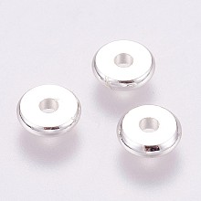 Honeyhandy Brass Spacer Beads, Long-Lasting Plated, Flat Round, 925 Sterling Silver Plated, Silver, 7x2mm, Hole: 1.5mm