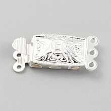 Honeyhandy 304 Stainless Steel Box Clasps, Multi-Strand Clasps, 3-Strands, 6-Holes, Rectangle, Silver, 21x10x4.5mm, Hole: 1mm