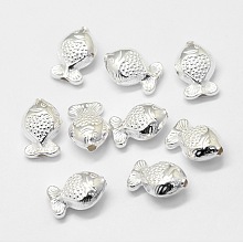 Honeyhandy 925 Sterling Silver Beads, Fish, Silver, 12.5x8.7x5.8mm, Hole: 1.3mm