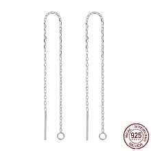 Honeyhandy 925 Sterling Silver Ear Stud Findings, with 925 Stamp, Ear Thread, with Cable Chain, Silver, 99x0.8mm, Hole: 1mm, Pin: 0.8mm