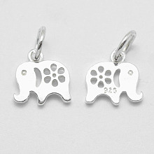 Honeyhandy 925 Sterling Silver Pendants, Elephant, Carved with 925, Silver, 10x10x1.5mm, Hole: 4mm