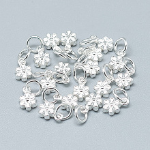 Honeyhandy 925 Sterling Silver Charms, with Jump Ring, Flower, Silver, 8x5x3mm, Hole: 4mm