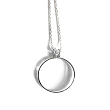 Honeyhandy Flat Round Glass Magnifying Pendant Necklace, Zinc Alloy Rope Chain Necklace, Silver, 35.43 inch(90cm)